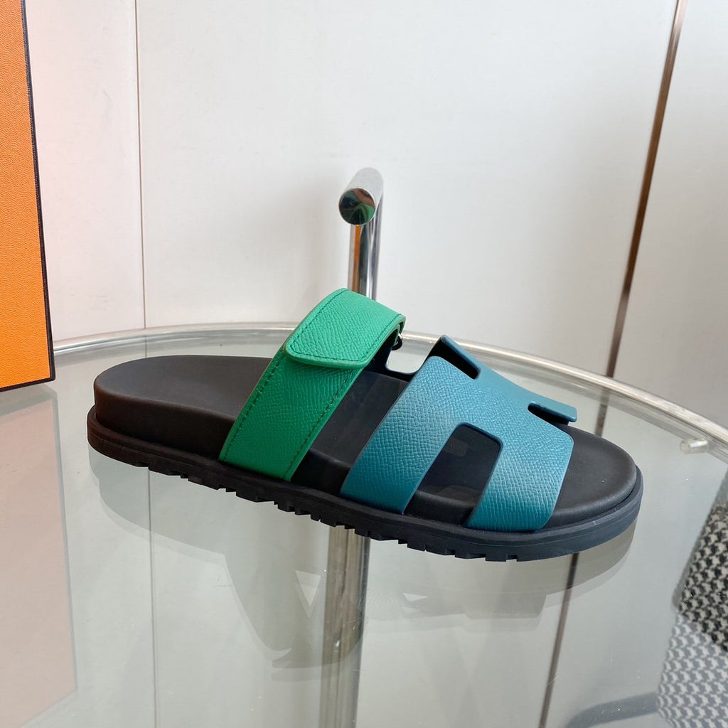 HERMES Chypre Sandal Tiffa with blue straps Leather