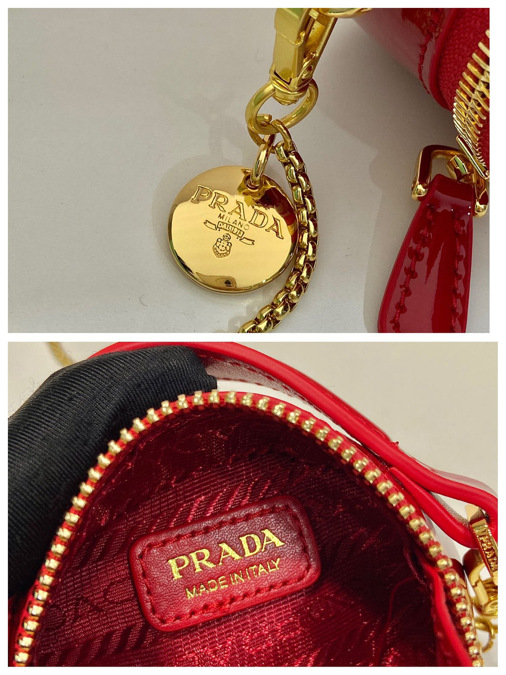 PRADA MINI ROUND BAG 8 IN RED GLOSSY CALFSKIN GOLD HARDWARE