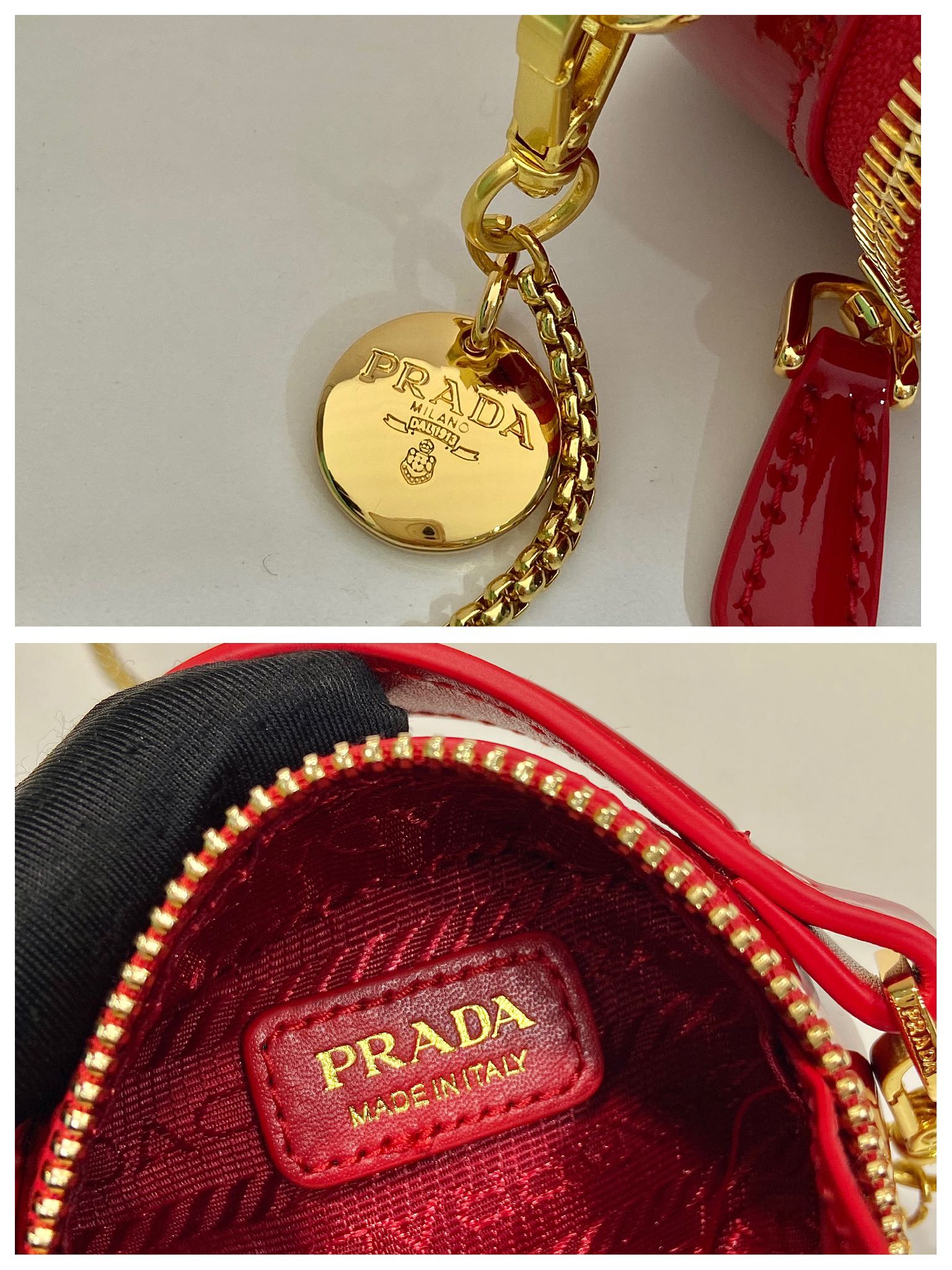 PRADA MINI ROUND BAG 8 IN RED GLOSSY CALFSKIN GOLD HARDWARE