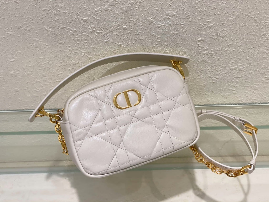 DIOR CARO BOX BAG 19 IN WHITE QUILTED MACROCANNAGE CALFSKIN