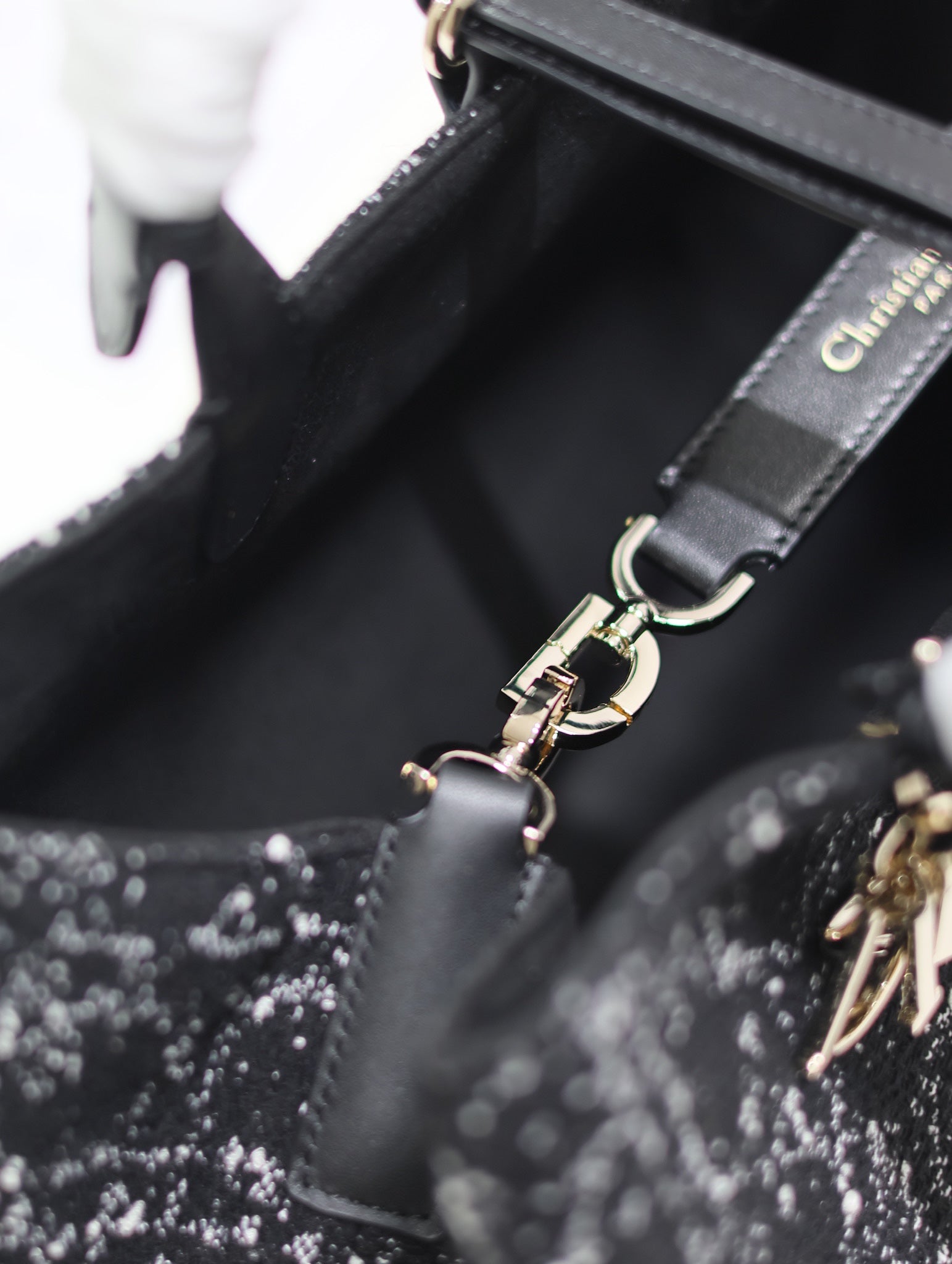 DIOR TOUJOURS BAG 37 IN BLACK MIX WHITE CANNAGE TWEED WITH GOLD HARDWARE