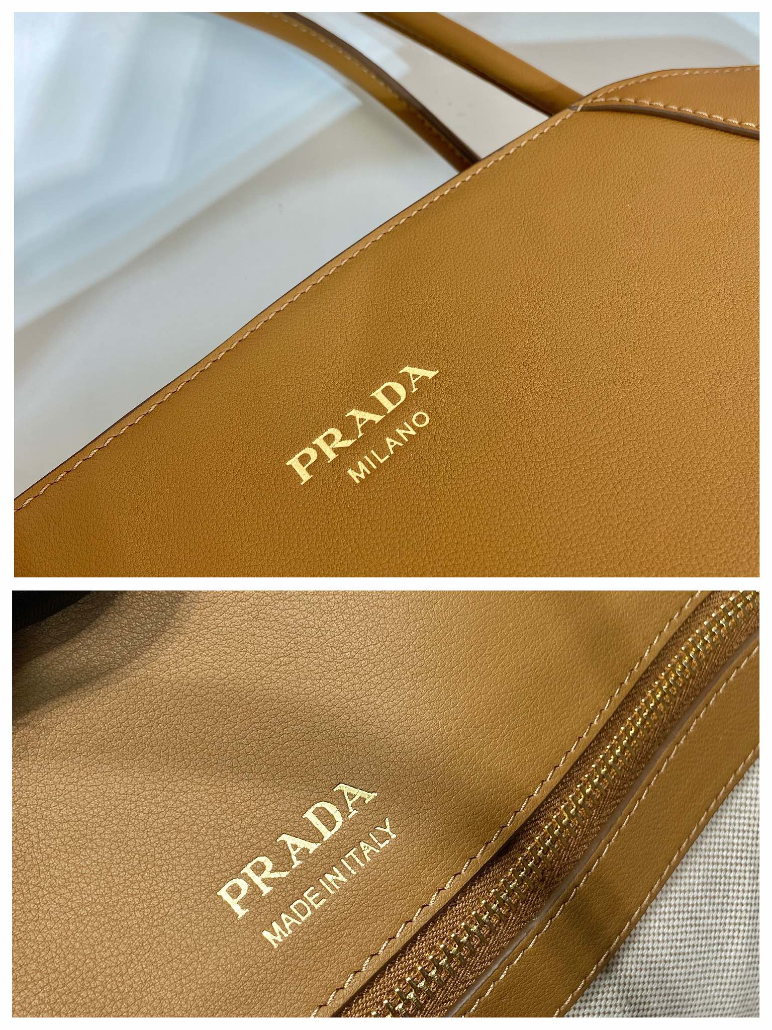 PRADA ELEGANT TOTE BAG 40 IN CIDER BROWN SMOOTH CALFSKIN