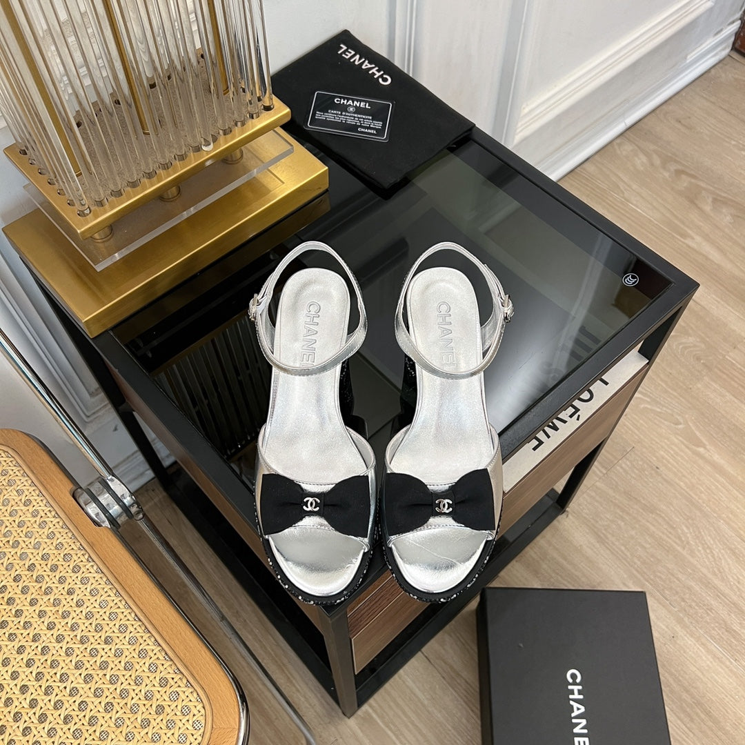 CHANEL high slingbacks light gray lambskin