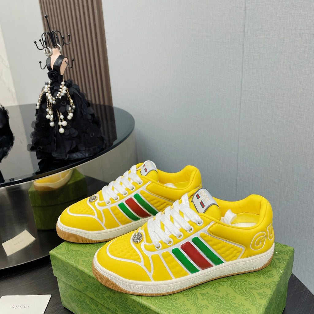 GUCCI Screener With Web Neoprene Low Top Sneakers Yellow