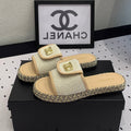 CHANEL Double  Women New Trendy Calfskin Slippers Beige Cream