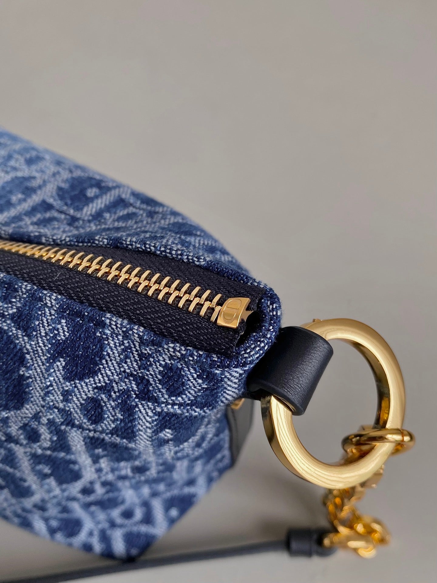 DIOR STAR 28 HOBO BAG WITH CHAIN BLUE DENIM OBLIQUE JACQUARD