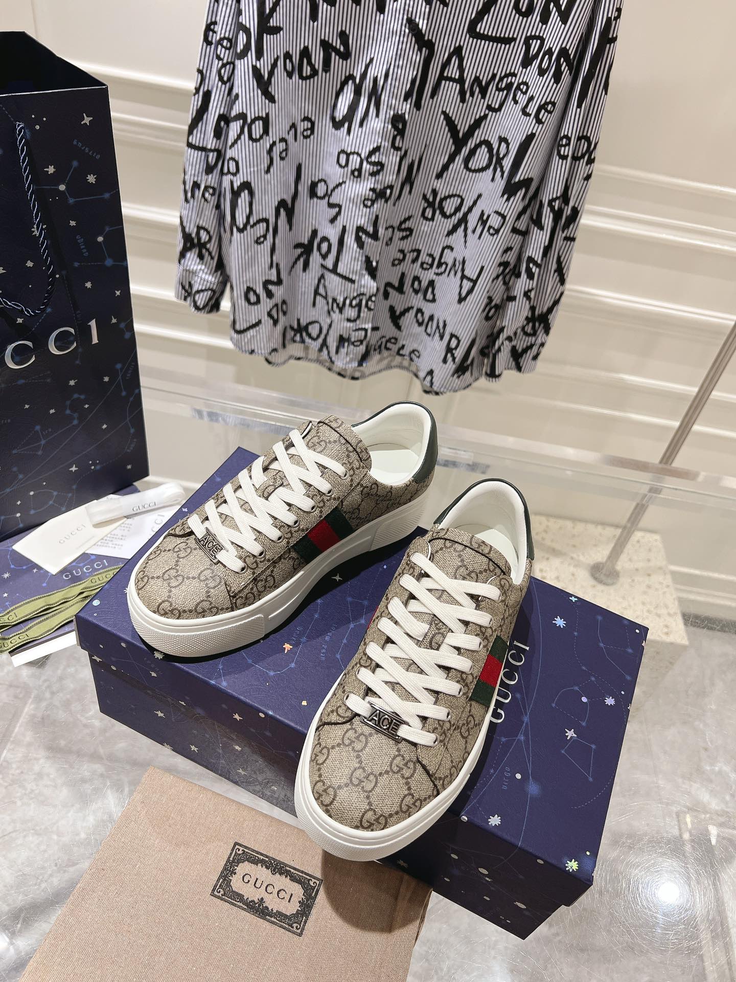 GUCCI ACE 30 SUPREME TRAINER LIGHT BROWN CALFSKIN