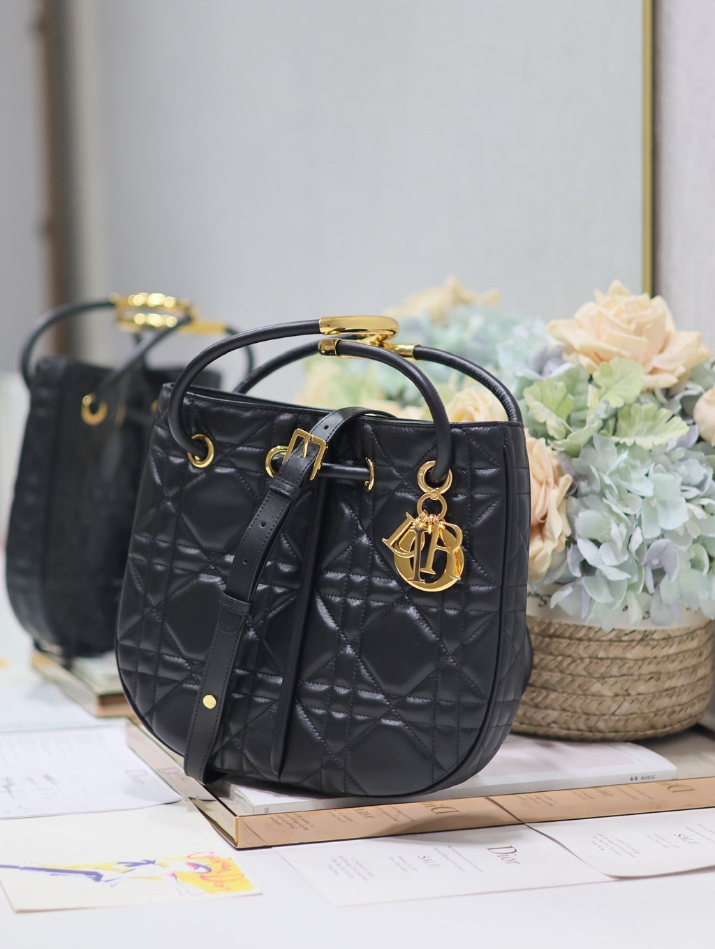 DIOR MINI 27 NOLITA BAG IN BLACK MACROCANNAGE CALFSKIN