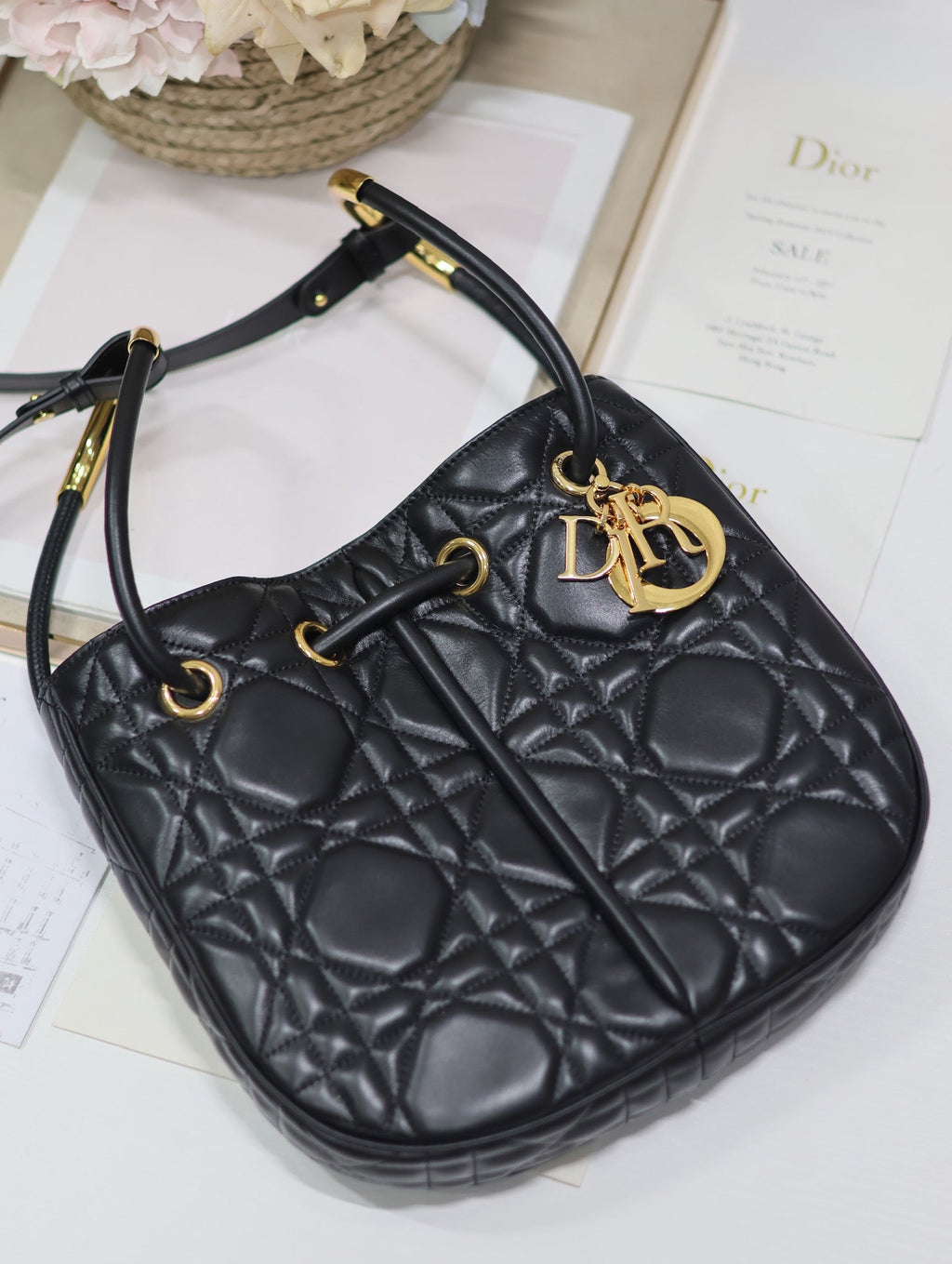 DIOR MINI 27 NOLITA BAG IN BLACK MACROCANNAGE CALFSKIN