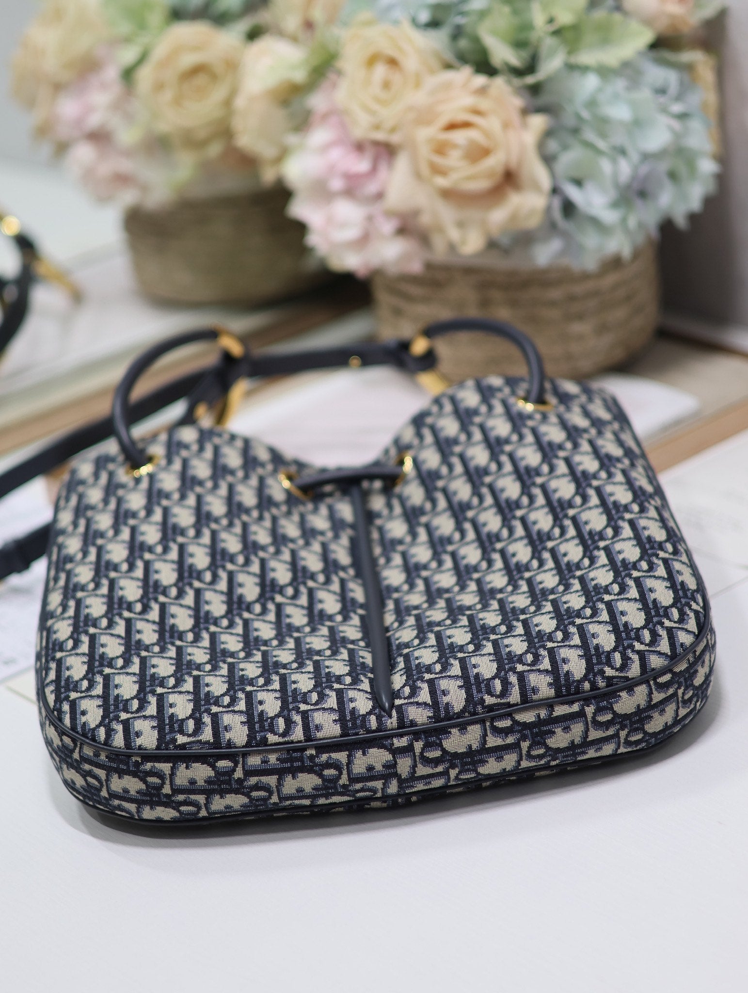 DIOR MEDIUM 34 NOLITA BAG IN BLUE MONOGRAM OBLIQUE JACQUARD