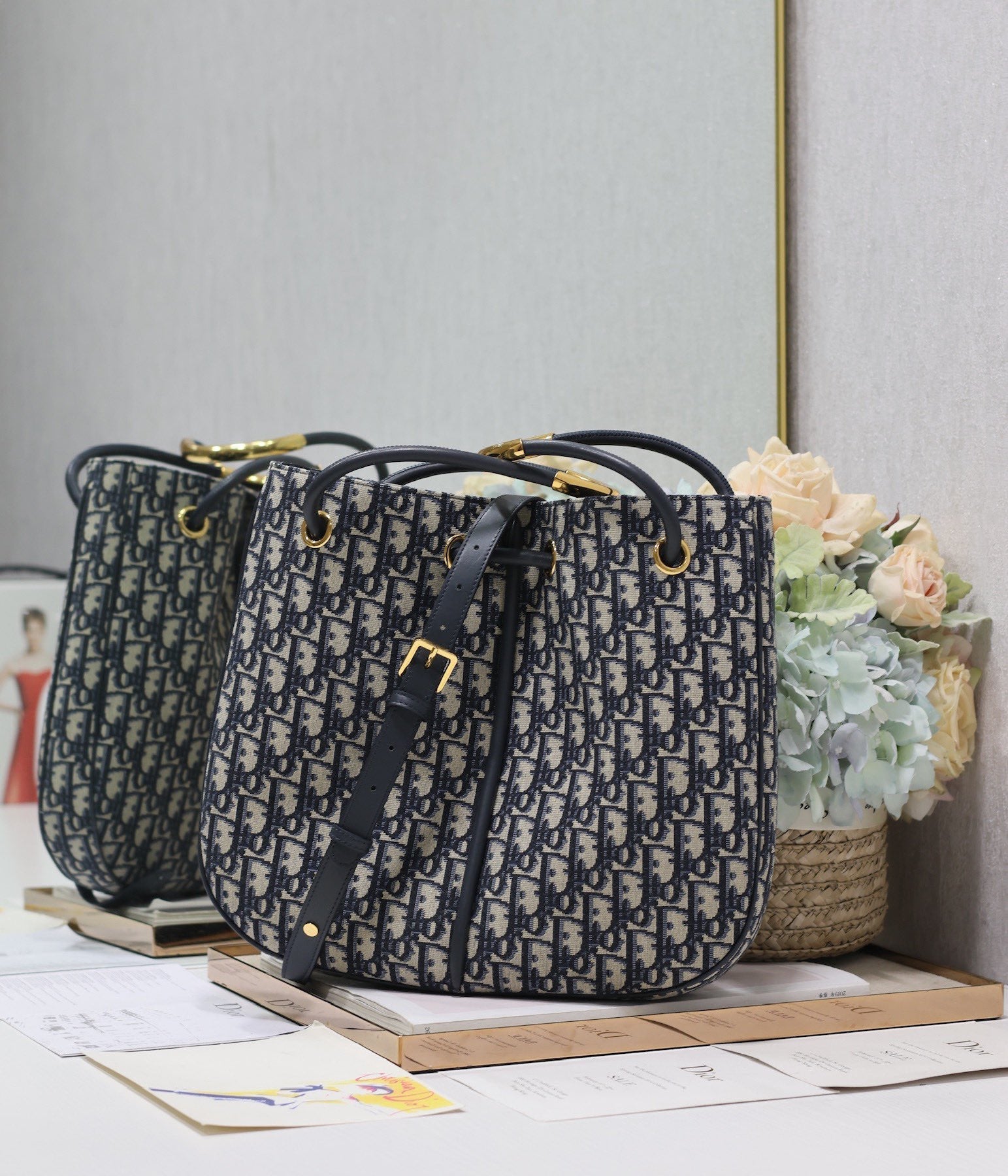 DIOR MEDIUM 34 NOLITA BAG IN BLUE MONOGRAM OBLIQUE JACQUARD