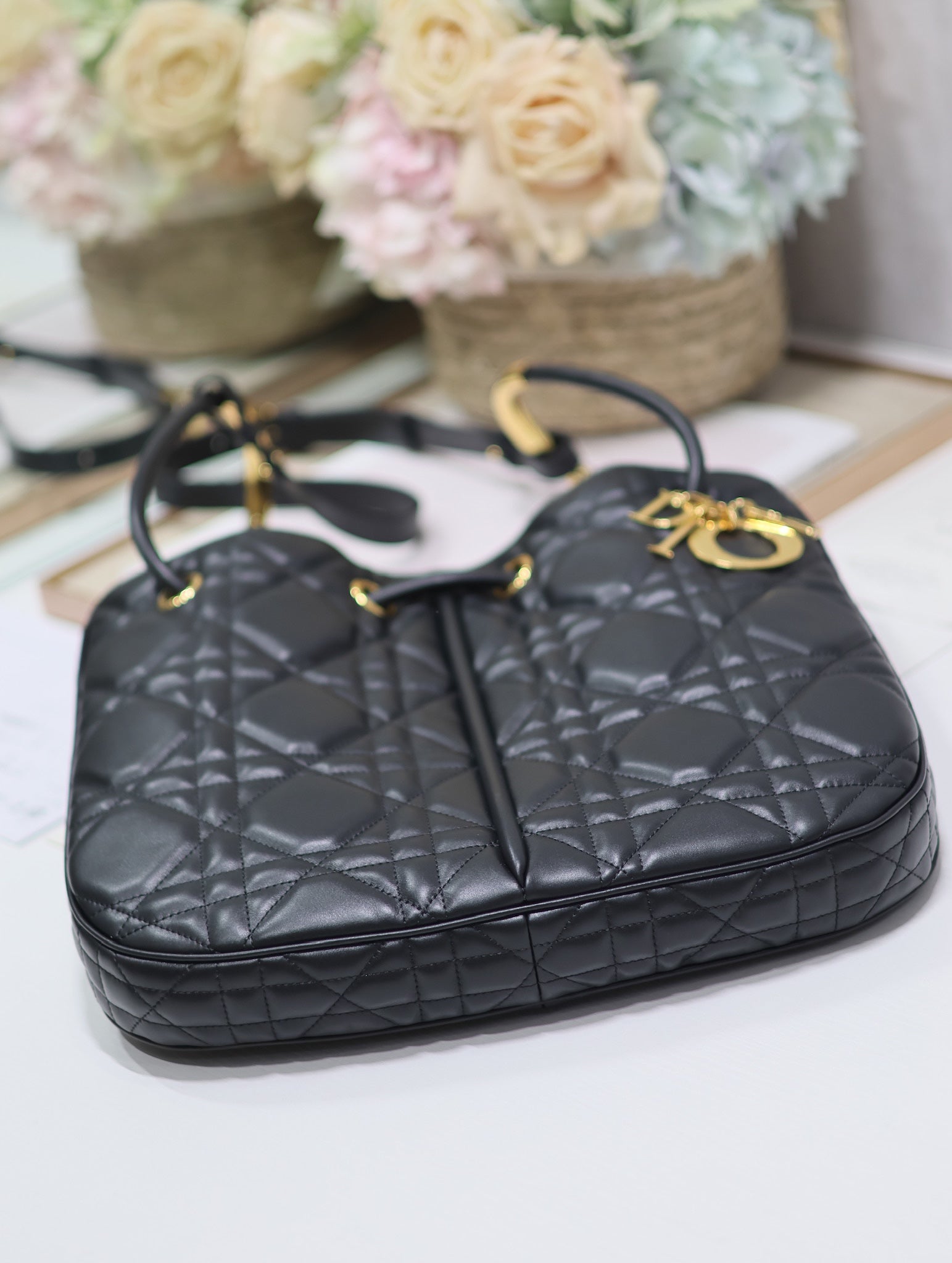 DIOR MEDIUM 34 NOLITA BAG IN BLACK MACROCANNAGE CALFSKIN