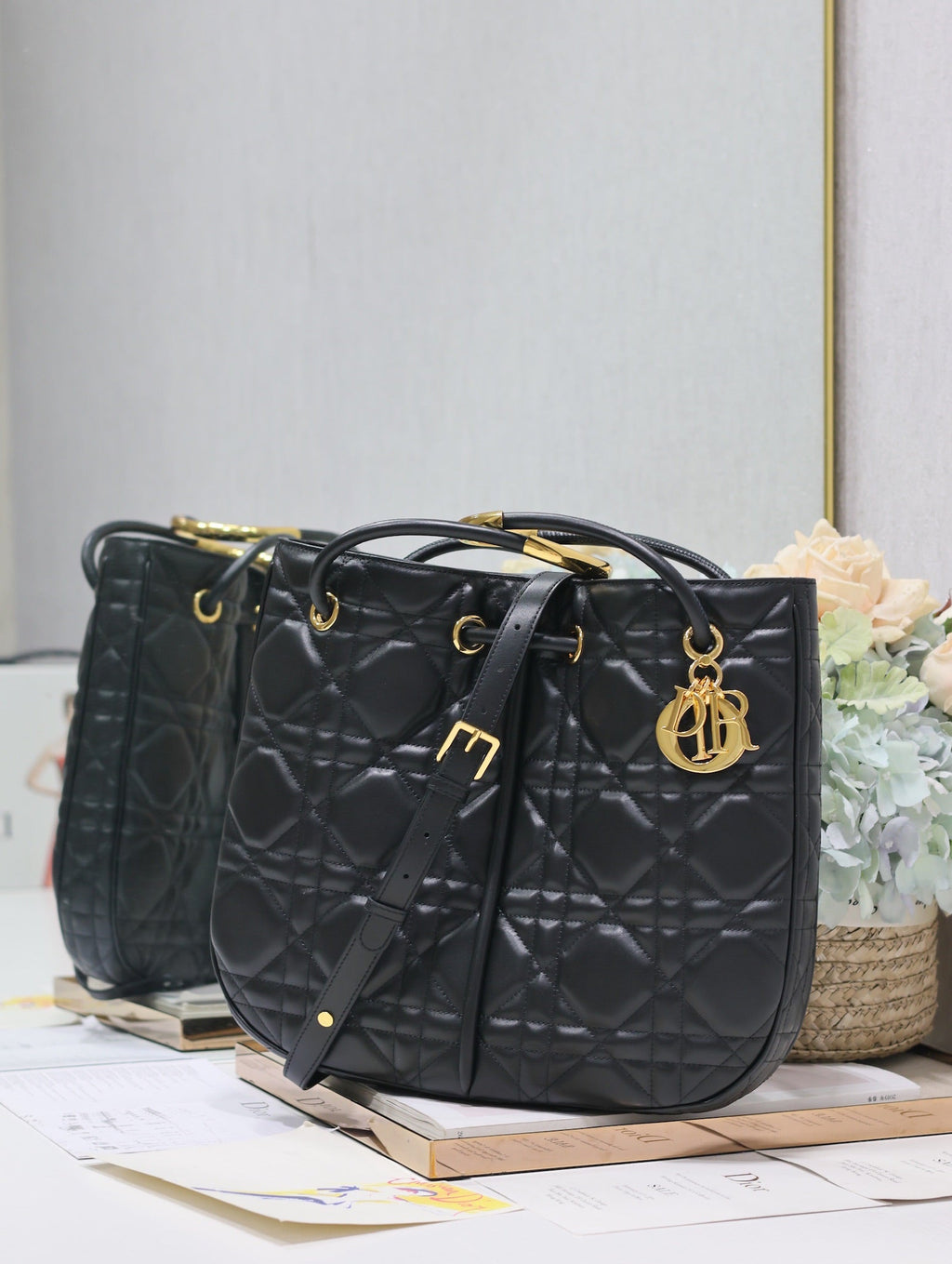 DIOR MEDIUM 34 NOLITA BAG IN BLACK MACROCANNAGE CALFSKIN