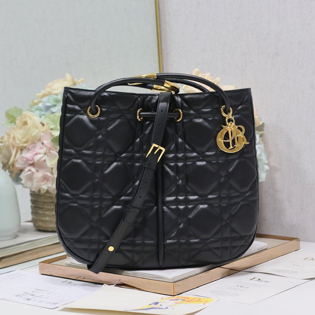 DIOR MEDIUM 34 NOLITA BAG IN BLACK MACROCANNAGE CALFSKIN