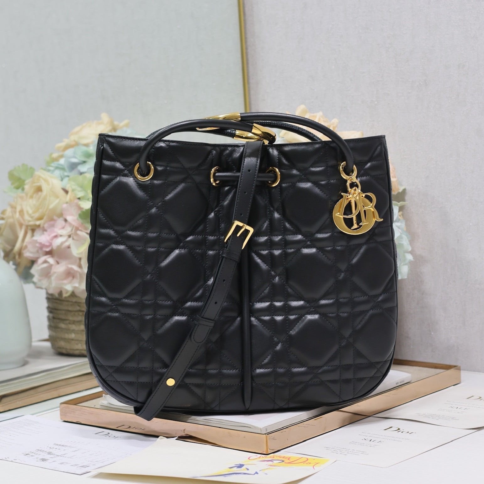 DIOR MEDIUM 34 NOLITA BAG IN BLACK MACROCANNAGE CALFSKIN
