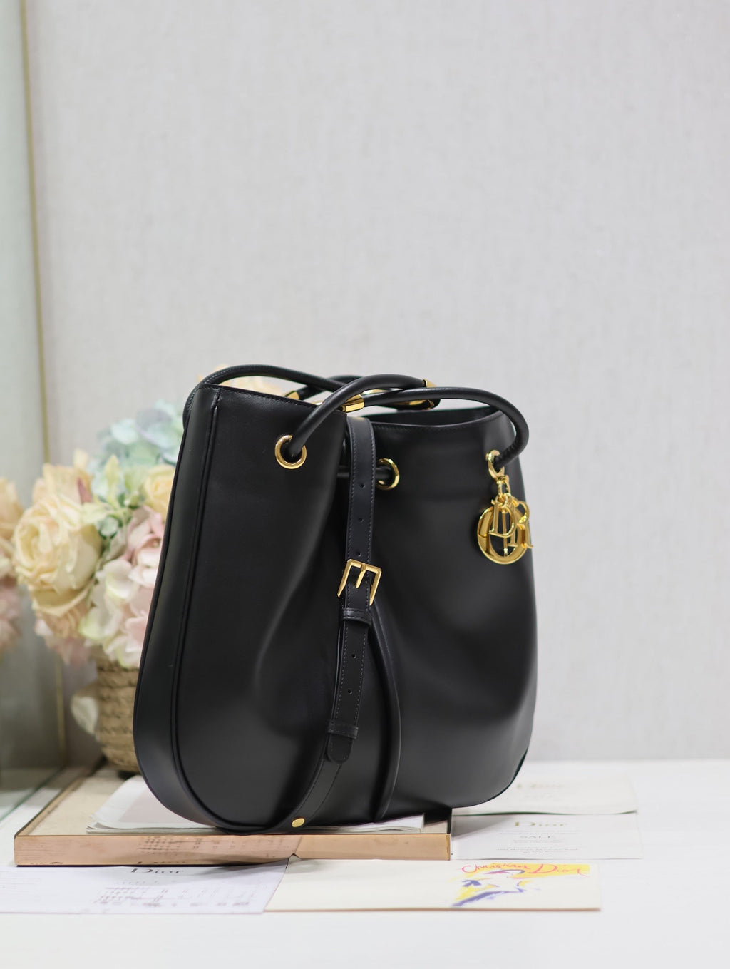 DIOR MEDIUM 34 NOLITA BAG IN BLACK SMOOTH CALFSKIN