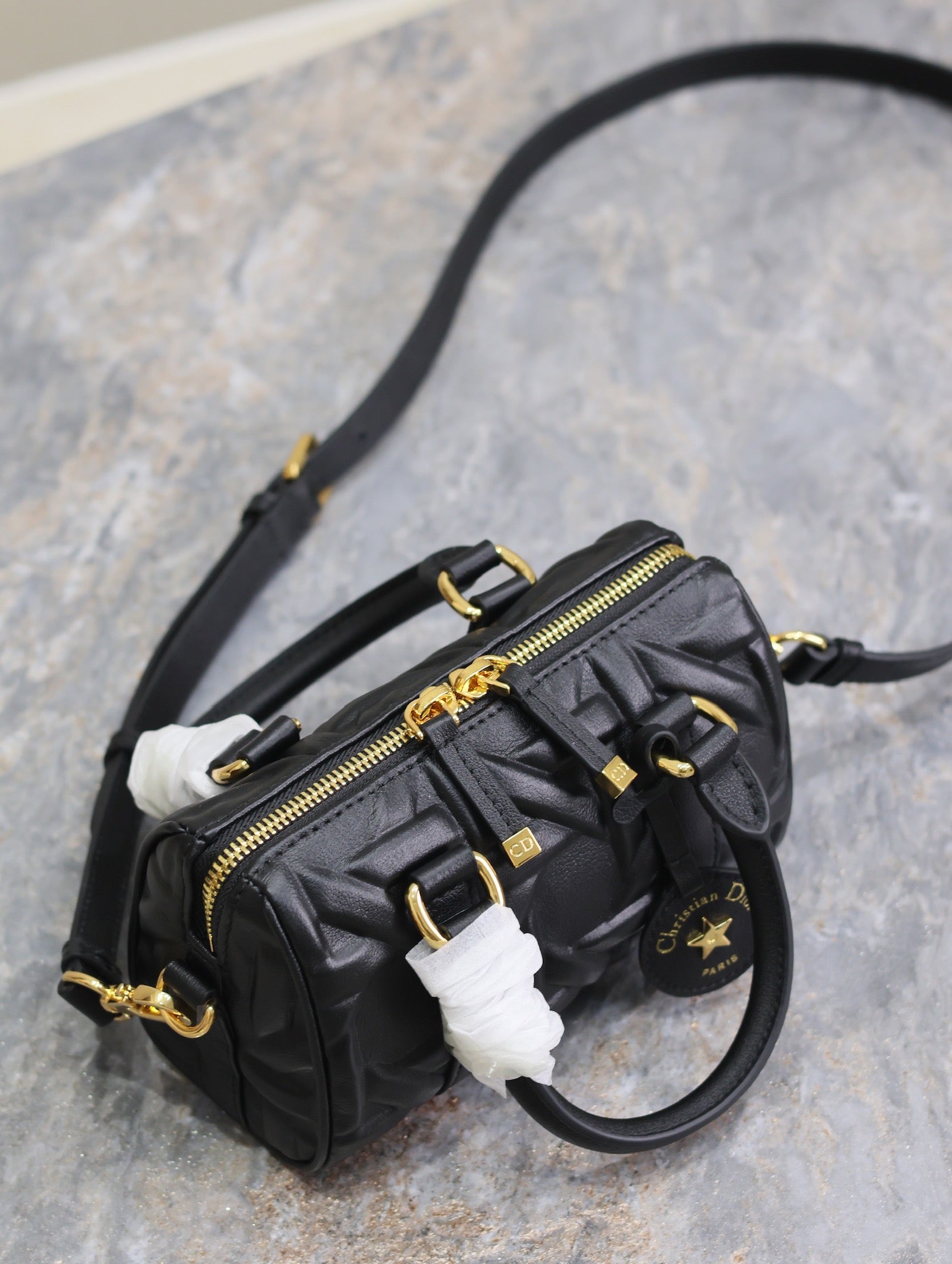 DIOR MINI GROOVE BAG 16 IN BLACK MACROCANNAGE CALFSKIN WITH GOLD HARDWARE