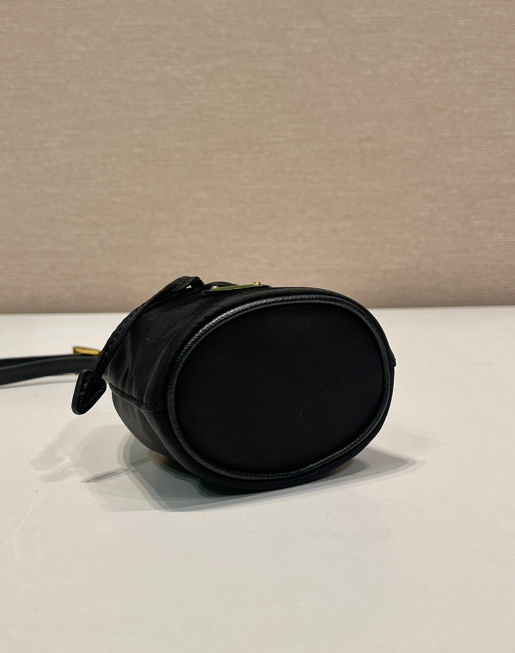PRADA MINI BUCKET BAG 10 IN BLACK RE-NYLON AND SAFFIANO LEATHER STRAP
