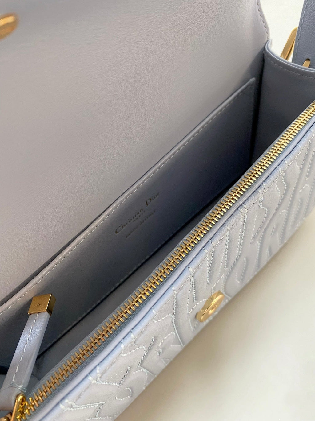 DIOR MEDIUM FLAP BAG 22 IN BABY BLUE QUILTED ALLOVER CALFSKIN