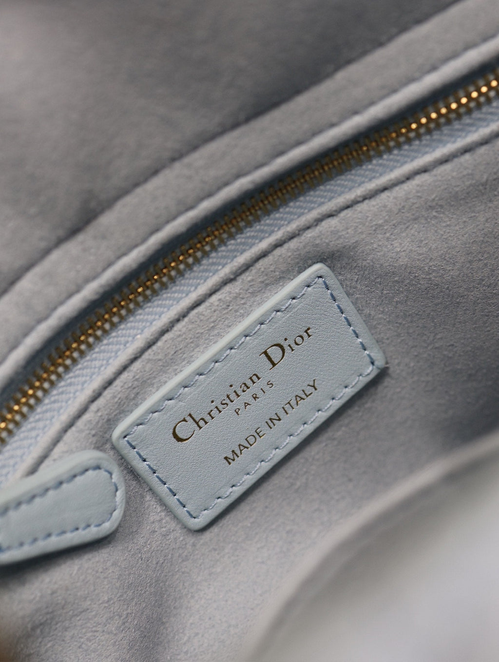DIOR MEDIUM LADY BAG 20 IN BABY BLUE QUILTED MACROCANNAGE CALFSKIN GREEN STRAP