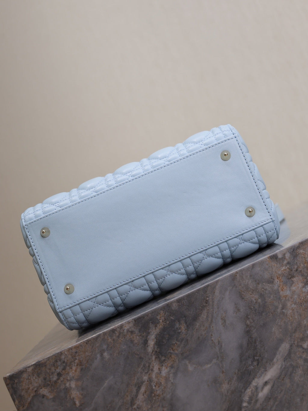 DIOR LADY BAG 24 IN BABY BLUE QUILTED MACROCANNAGE CALFSKIN GREEN STRAP