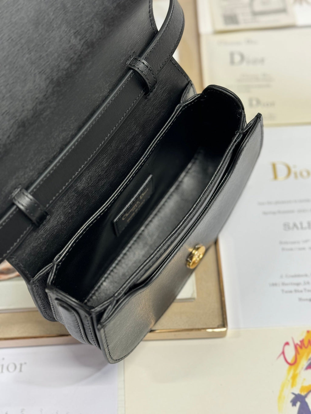 DIOR SMALL 19 MONTAIGNE AVENUE TOP HANDLE BAG BLACK SMOOTH CALFSKIN 221147