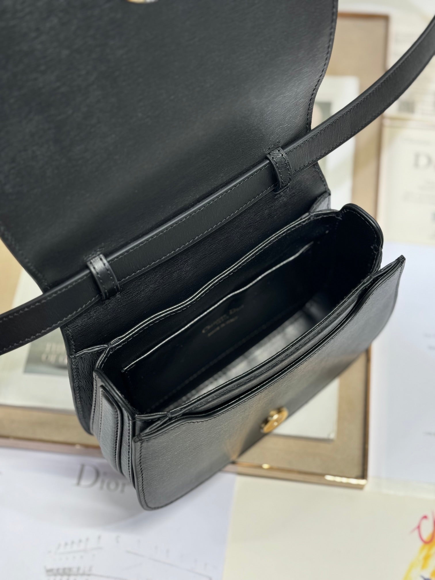 DIOR SMALL 19 MONTAIGNE AVENUE TOP HANDLE BAG BLACK SMOOTH CALFSKIN