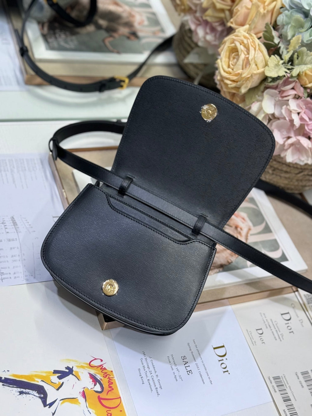 DIOR SMALL 19 MONTAIGNE AVENUE TOP HANDLE BAG BLACK SMOOTH CALFSKIN