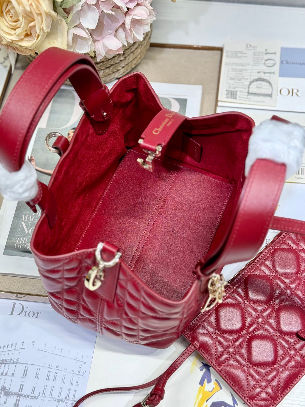 DIOR MINI 23 TOUJOURS BAG IN RUBY RED MACROCANNAGE LAMBSKIN