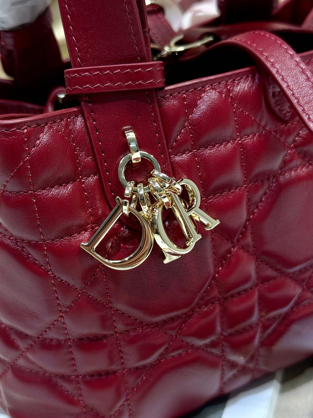 DIOR MINI 23 TOUJOURS BAG IN RUBY RED MACROCANNAGE LAMBSKIN