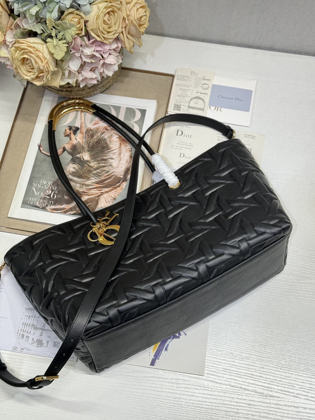 DIOR LARGE 41 TOUJOURS BAG IN BLACK MACROCANNAGE LAMBSKIN