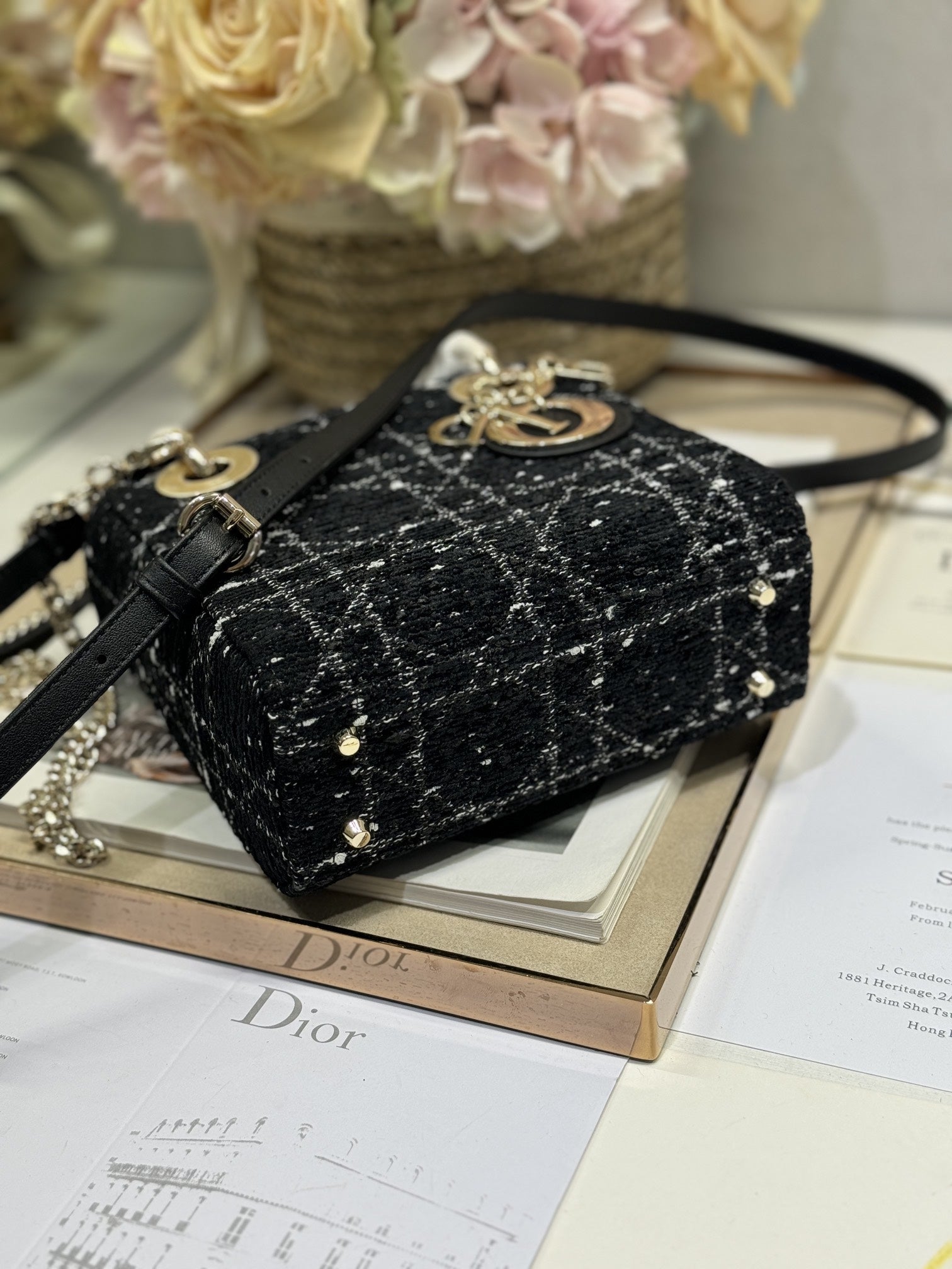 DIOR MINI 17 LADY BAG IN BLACK CANNAGE TWEED