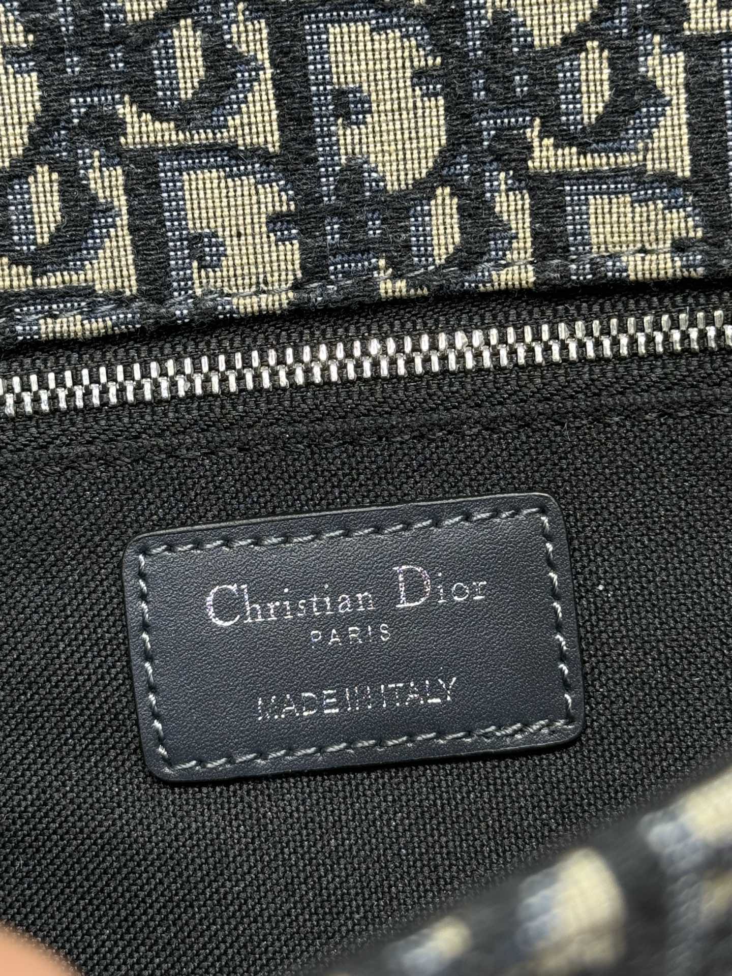 DIOR MONTAIGNE EAST-WEST BAG 24 IN BLACK LAMBSKIN AND MONOGRAM OBLIQUE JACQUARD