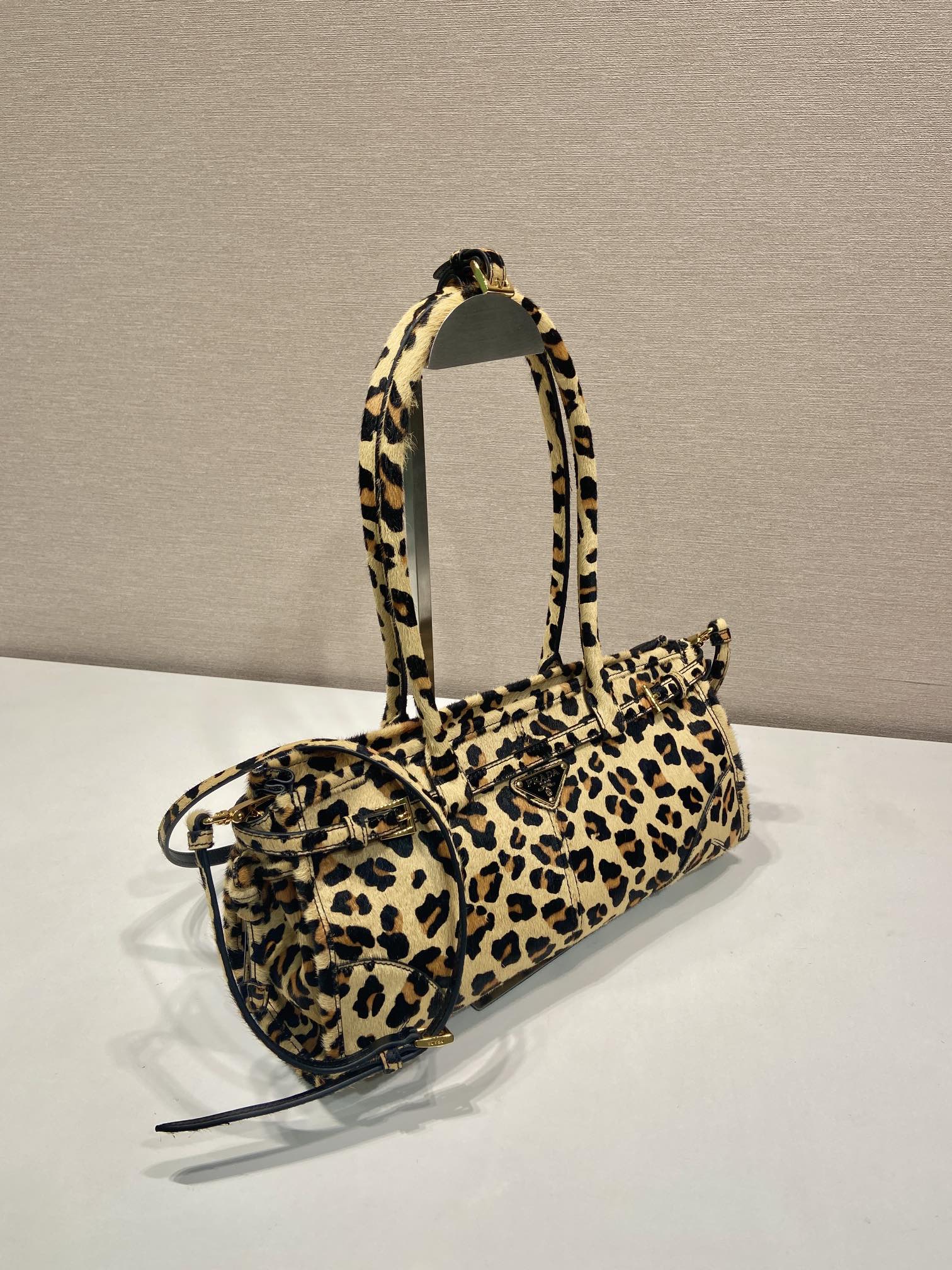 PRADA TOP HANDLE BAG 32 IN LEOPARD PRINT LEATHER