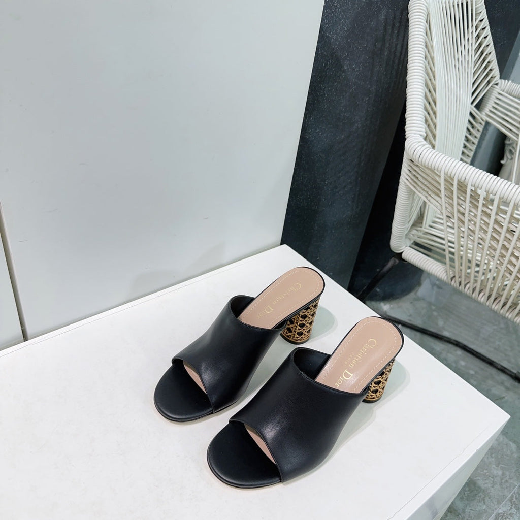 DIOR ICON HEELED SLIDE BLACK CALFSKIN 95 MM