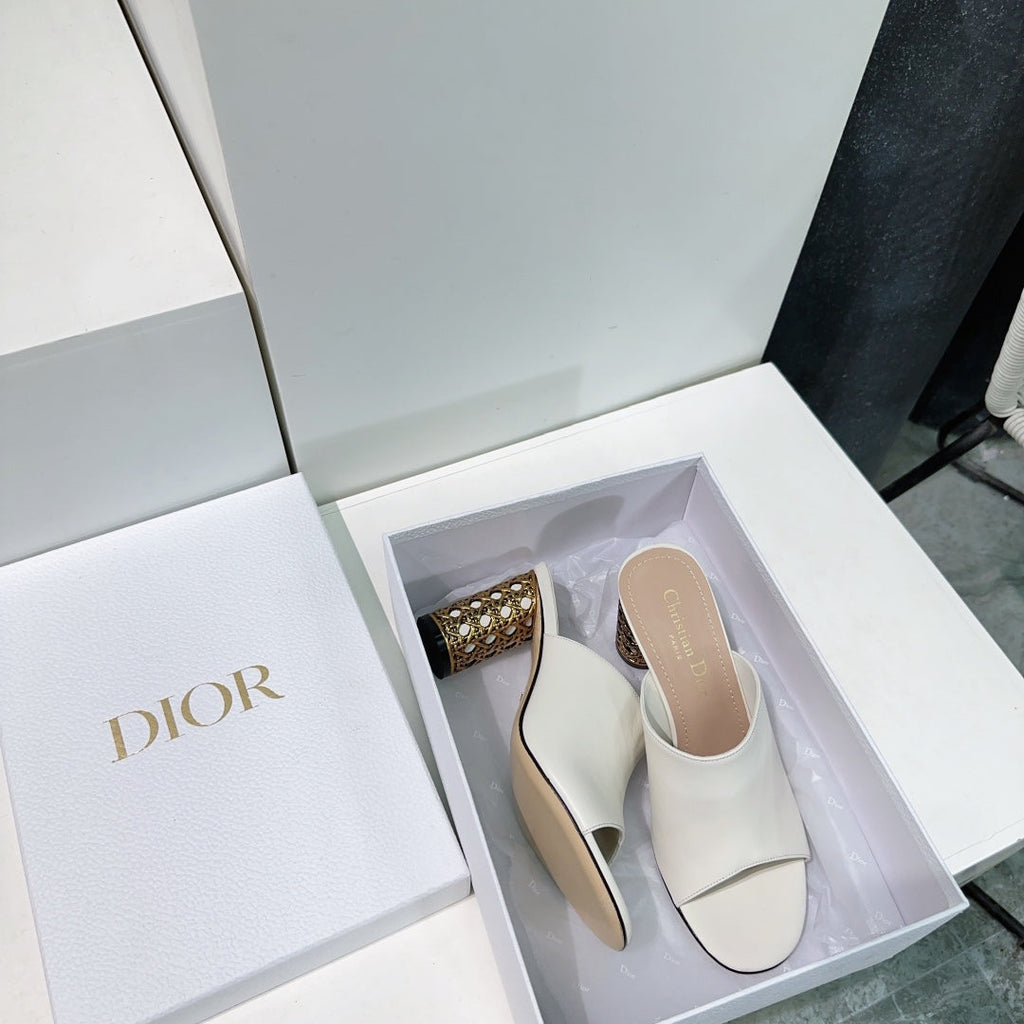 DIOR ICON HEELED SLIDE WHITE CALFSKIN 95 MM