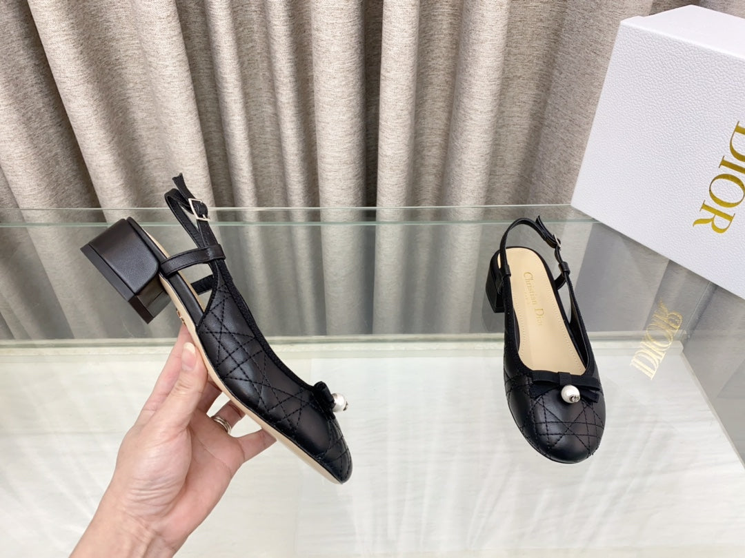 DIOR PEARL MARY JANE SLINGBACKS IN BLACK LAMBSKIN 30 MM