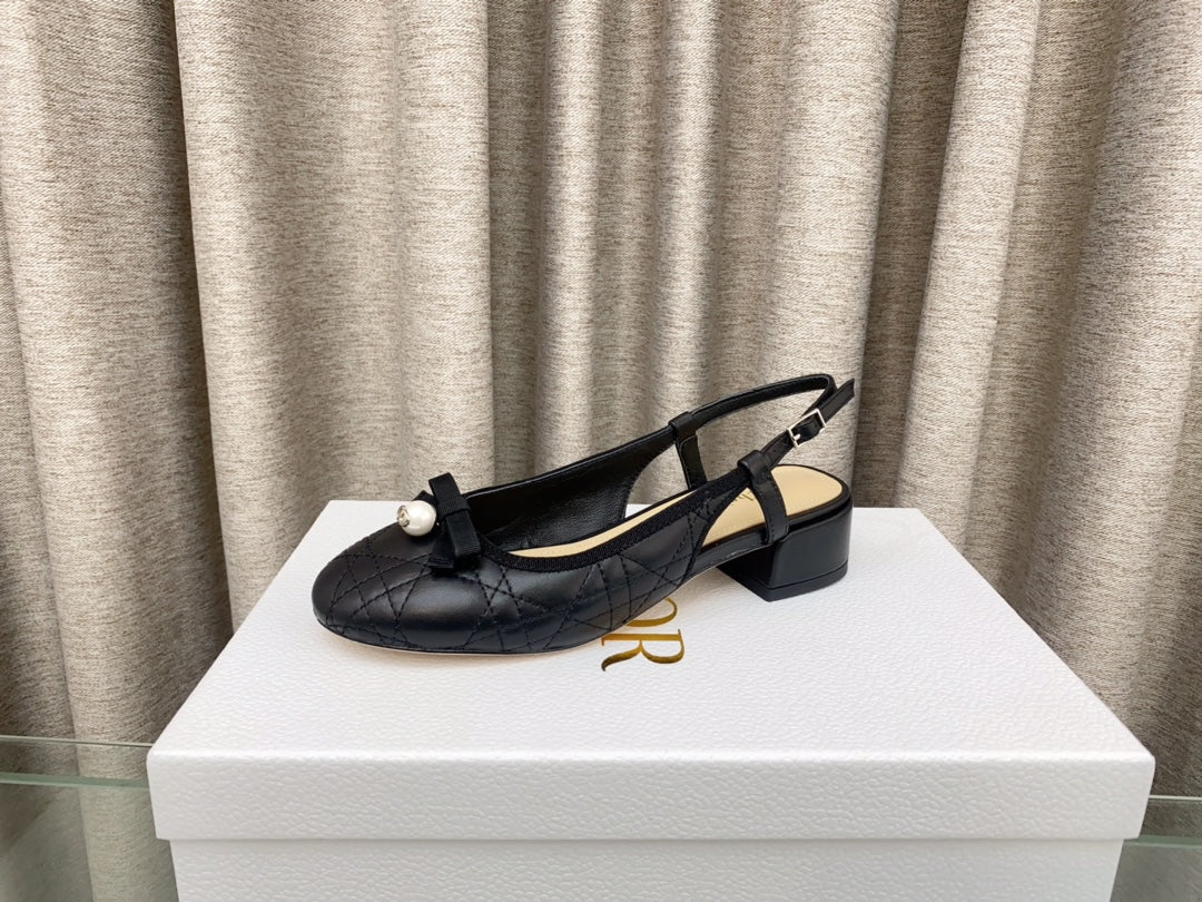 DIOR PEARL MARY JANE SLINGBACKS IN BLACK LAMBSKIN 30 MM