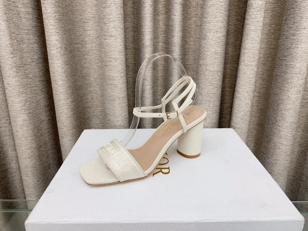 DIOR DWAY HIGH HEEL EMBROIDERED SANDAL WHITE CALFSKIN 75 MM
