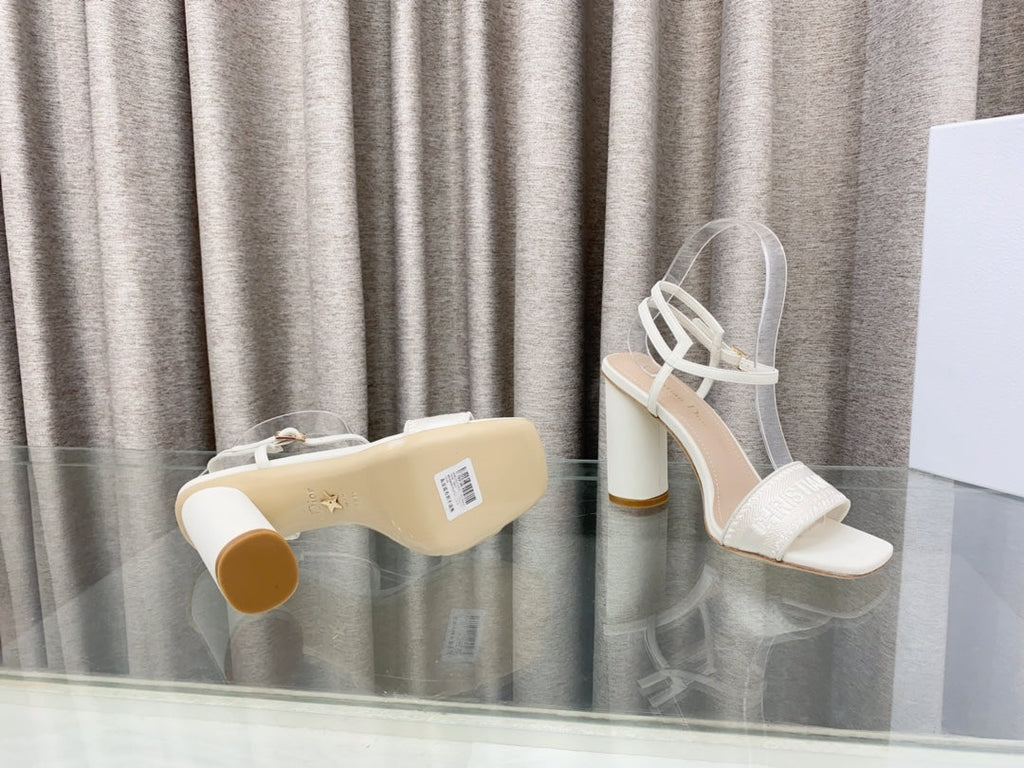 DIOR DWAY HIGH HEEL EMBROIDERED SANDAL WHITE CALFSKIN 95 MM