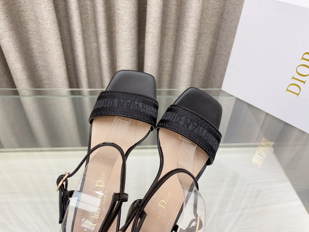 DIOR DWAY HIGH HEEL EMBROIDERED SANDAL BLACK CALFSKIN 75 MM