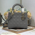 DIOR LADY SMALL BAG 24 IN GREY MACROCANNAGE LAMBSKIN GOLD HARDWARE