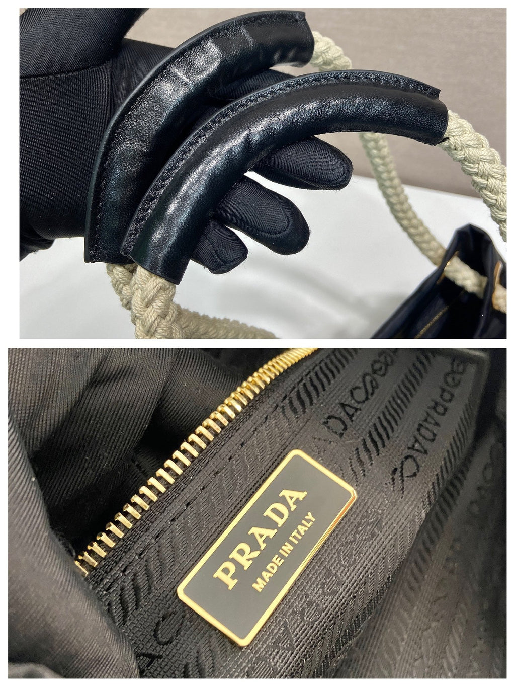 PRADA BUCKET BAG 28 IN BLACK RE-NYLON GOLD LOGO