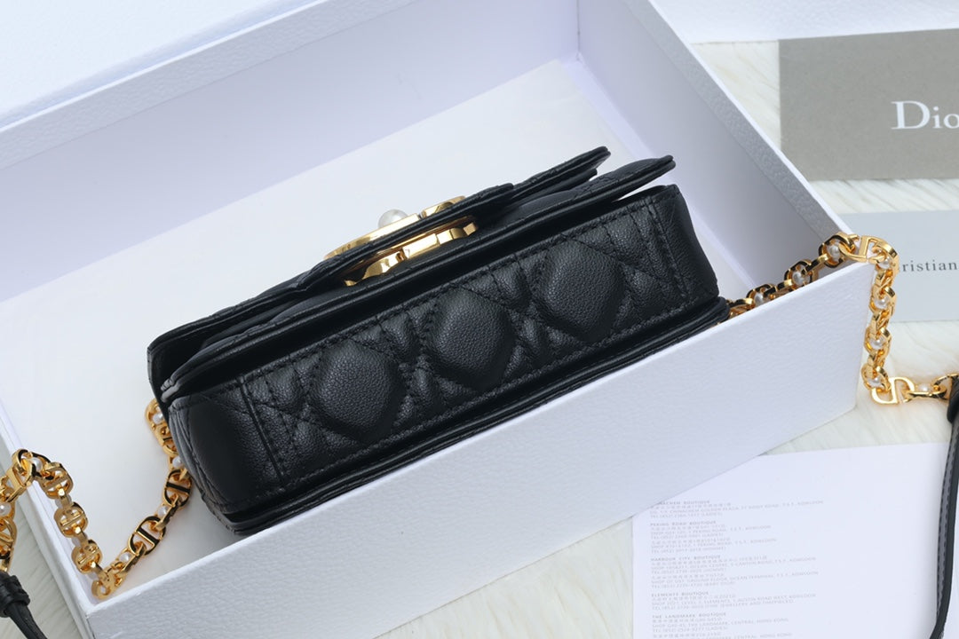 DIOR JOLIE TOP HANDLE BAG 19 IN BLACK CANNAGE CALFSKIN