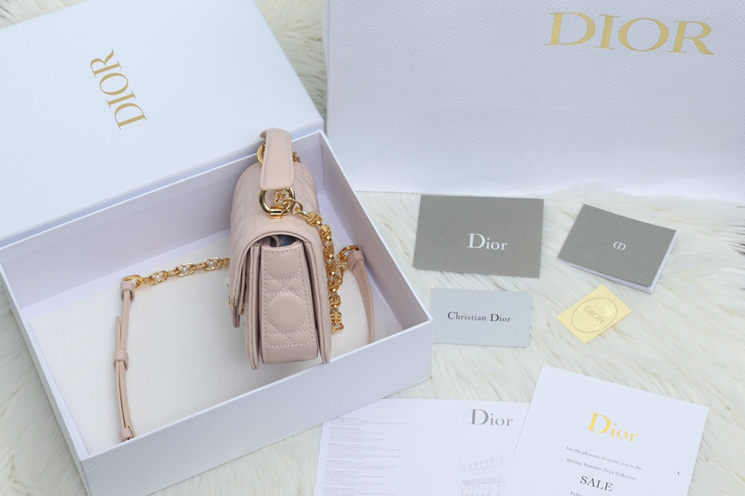DIOR JOLIE TOP HANDLE BAG 19 IN PALE PINK CANNAGE CALFSKIN