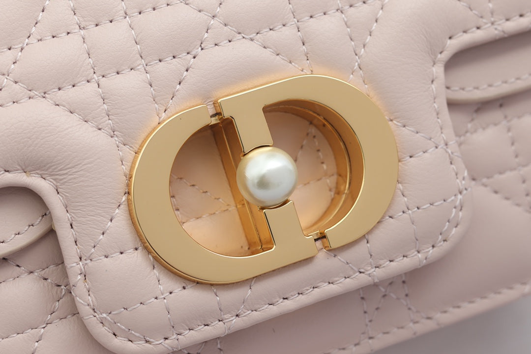 DIOR JOLIE TOP HANDLE BAG 19 IN PALE PINK CANNAGE CALFSKIN