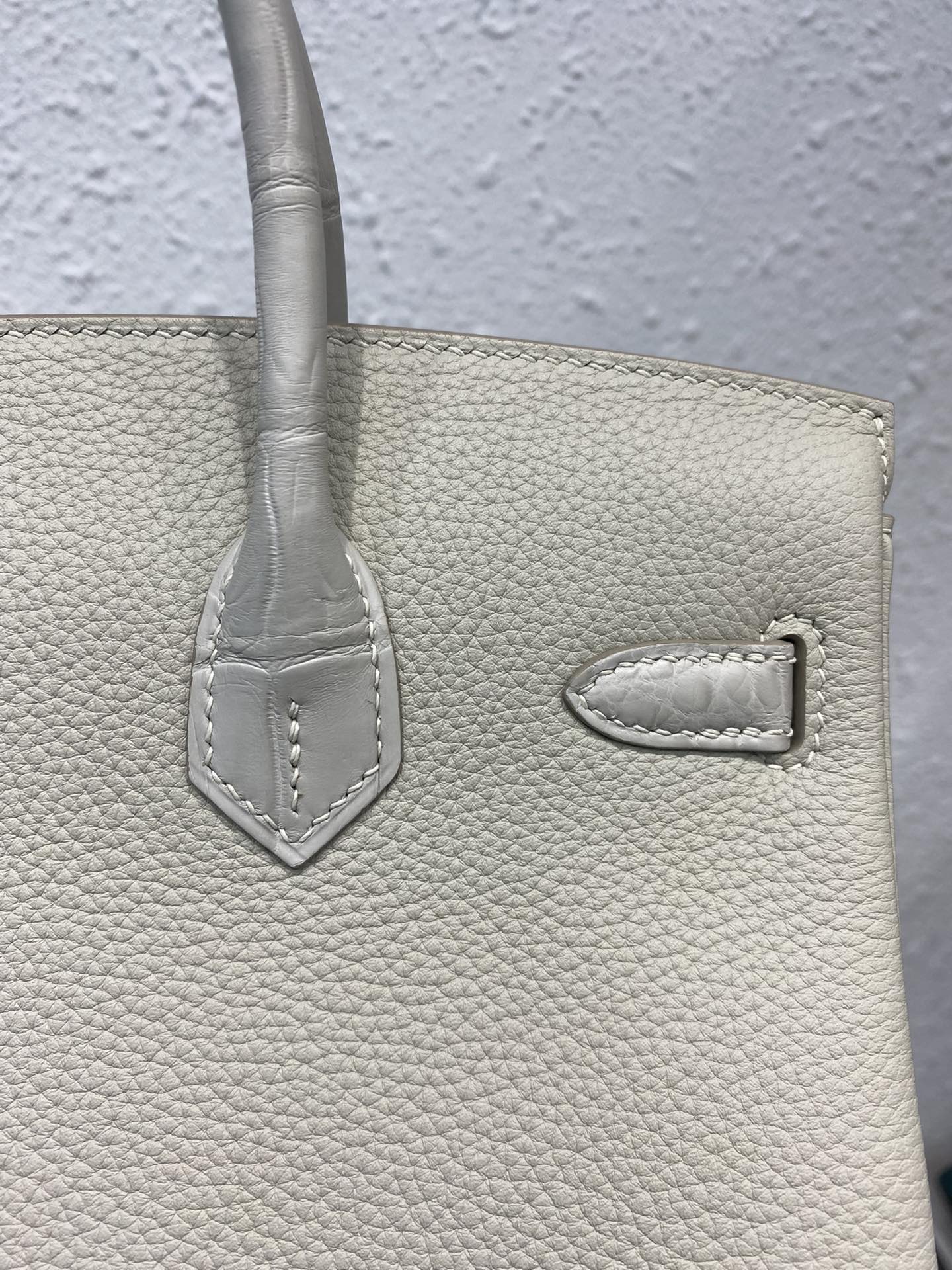 HERMES BIRKIN 25CM GRIS PERLE CROCODILE AND TOGO LEATHER SILVER HARDWARE