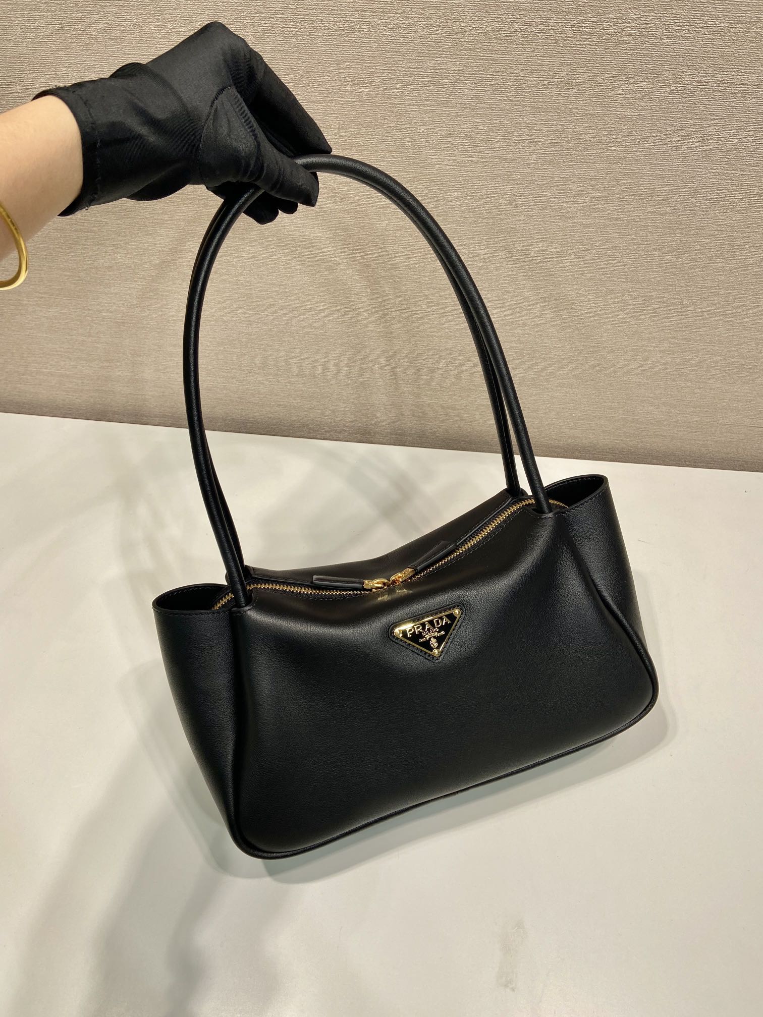 PRADA 28 LARGE BLACK CALFSKIN HANDBAG