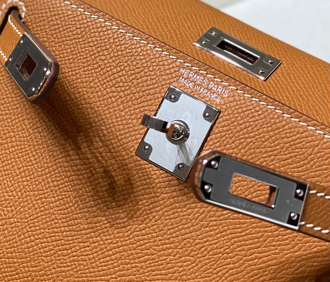 HERMES KELLY MINI 20 GOLDEN BROWN EPSOM SILVER HARDWARE
