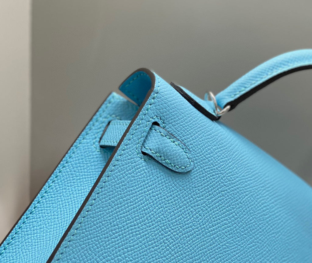 HERMES KELLY MINI 20 SKY BLUE EPSOM SILVER HARDWARE